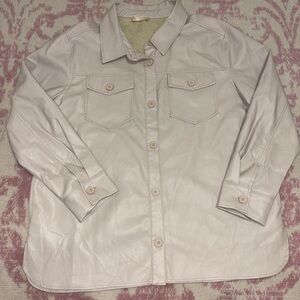 Altar’d State Beige Faux Leather Button-Up Shirt Jacket Shacket Women’s Size L